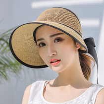 Sun hat straw hat emptied sun hat womens summer day department Korean version 100 hitch sun protection hat cover face out big along the cap