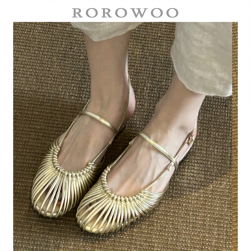 Rao Rao Wu Gold Soft-Soled Niche Design Woven Roman Sandals for Women, Fashionable Breathable Chunky Heel Sandals N18 Rao Rao Wu Gold Soft-Soled Niche Design Woven Roman Sandals for Women, Fashionable Breathable Chunky Heel Sandals N18