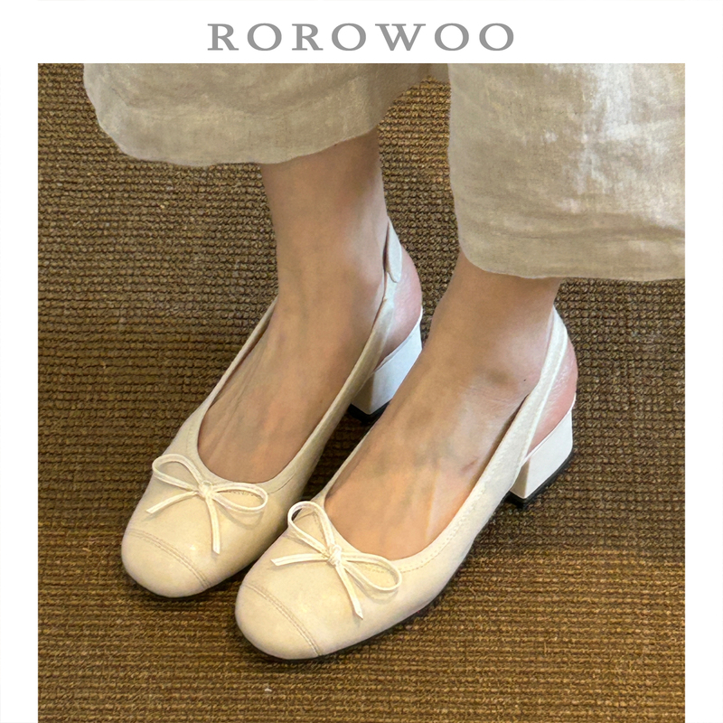 Rao Rao Wu French-Style Retro First-Layer Sheepskin Shallow-Mouthed Single Shoes for Women, Summer Soft Leather Square-Heeled Cream-Colored Commuter Shoes F102