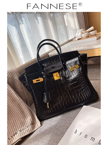 Кожаная платиновая портативная вместительная и большая сумка, 2025 года, воловья кожа, крокодиловый принт, из натуральной кожи