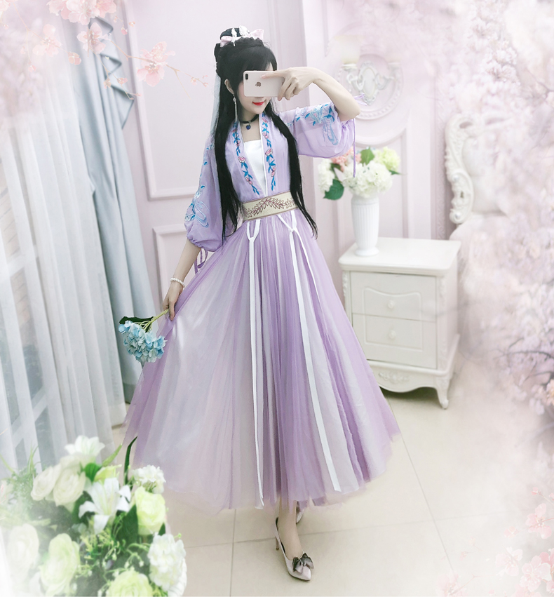 Váy Seven Seven Edge Purple National Wind 2019 Summer Mới được cải tiến Hanfu Slim Beauty Women Dress - Váy eo cao váy thắt eo