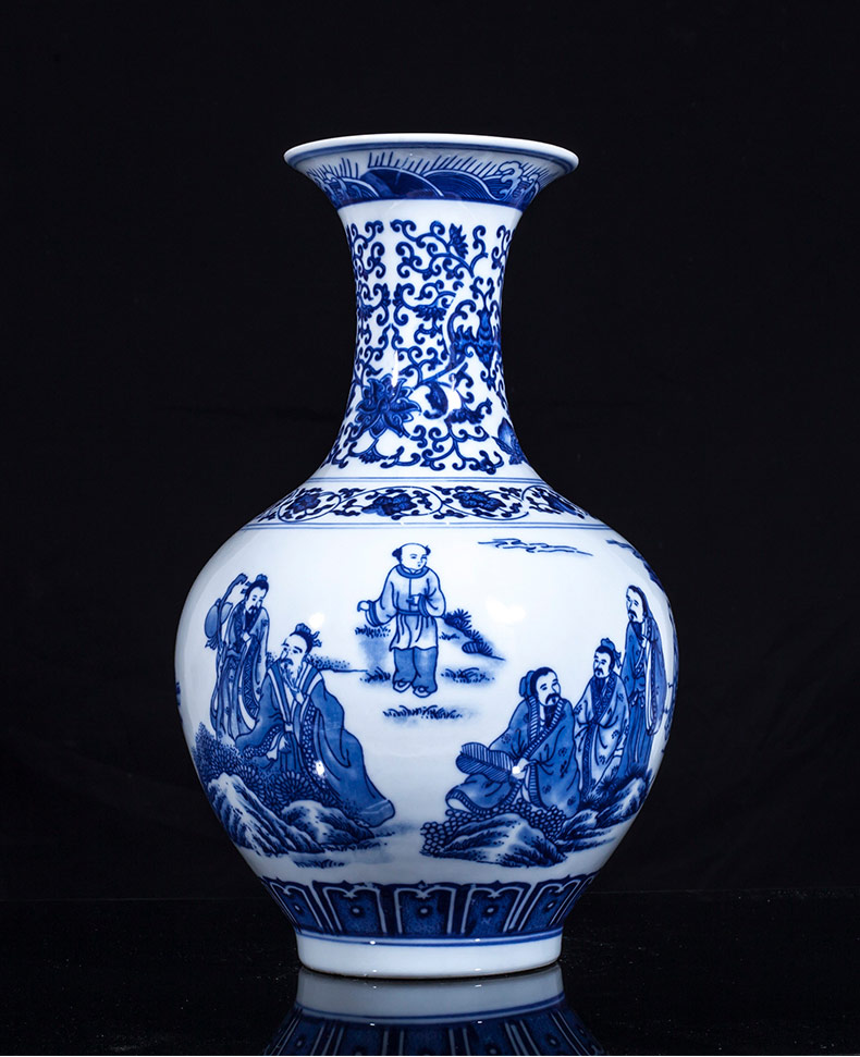 Jingdezhen ceramics hand - drawn characters of blue and white porcelain vase Chinese style living room home decoration flower arranging rich ancient frame furnishing articles