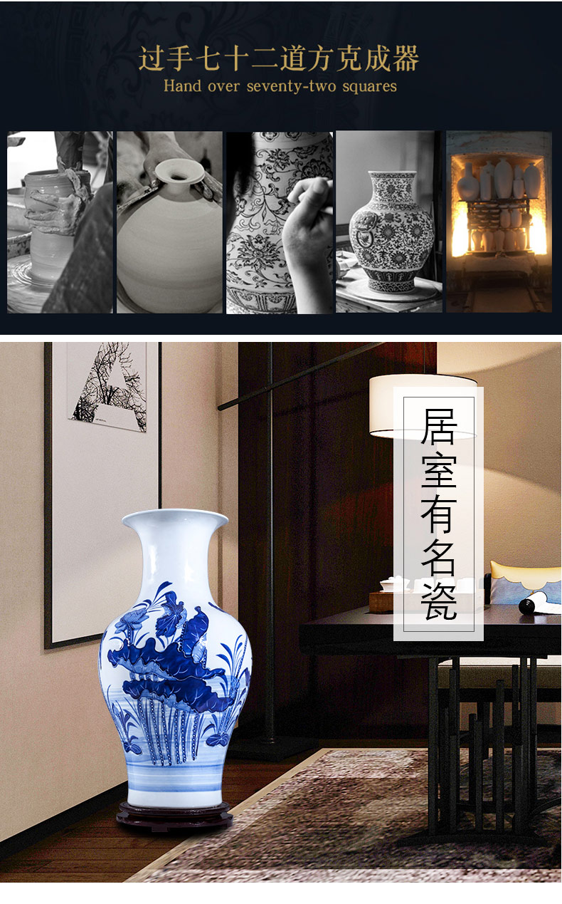 Blue and white porcelain of jingdezhen ceramics and the new Chinese style household furnishing articles sitting room porch decoration of large vase