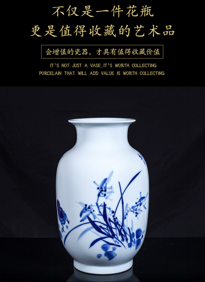 Jingdezhen blue and white porcelain ceramic vase large shan bottle home furnishing articles sitting room put dry flower lucky bamboo porcelain arts and crafts