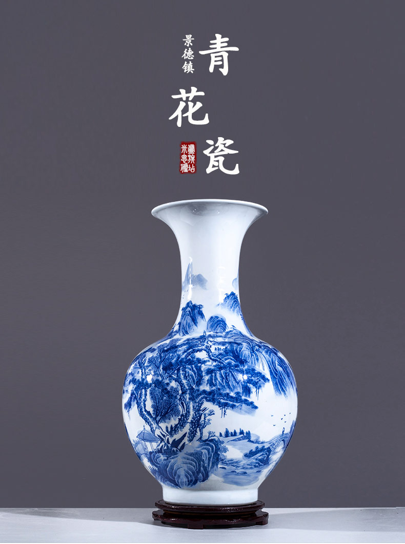 Blue and white porcelain of jingdezhen ceramics and the new Chinese style household furnishing articles sitting room porch decoration of large vase