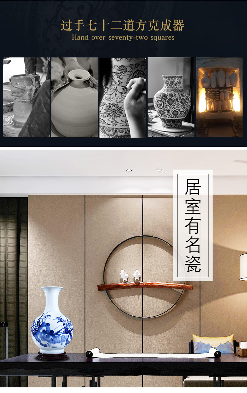 Jingdezhen blue and white porcelain ceramic vase large shan bottle home furnishing articles sitting room put dry flower lucky bamboo porcelain arts and crafts