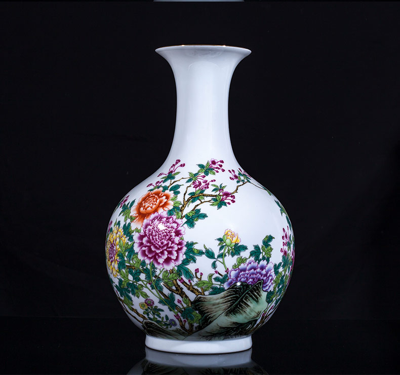 Jingdezhen ceramics hand - made powder enamel vase living room TV ark, flower adornment of Chinese style household furnishing articles