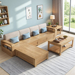 Nordic Solid Wood Sofa, Dual-Use for Winter and Summer, High Storage Box Sofa, Suitable for Small Living Rooms, Light Luxury Minimalist Sofa Set