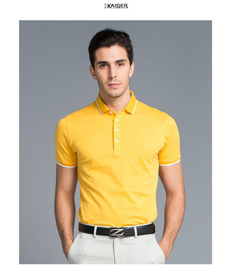 Kaiser / Caesar Áo sơ mi nam màu trơn POLO dành cho nam Áo ngắn tay trẻ trung Áo thun cotton mùa hè Mới polo áo
