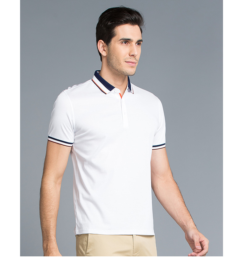 Kaiser / Caesar Solid Color Men ngắn tay áo thun Lapel Polo Áo sơ mi thông thường Thanh niên kinh doanh Thanh niên áo phông kẻ ngang nam