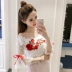 Mùa hè 2018 mới Hàn Quốc thêu thêu tay ngắn ren đáy áo nữ kèn tay áo từ vai voan mẫu áo sơ mi nữ đẹp Áo sơ mi chiffon ren