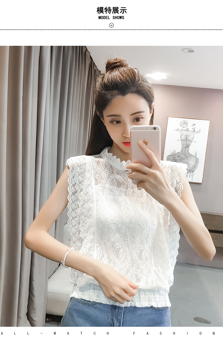 Ren voan áo sơ mi nữ ngắn tay 2018 mùa hè cơ thể phụ nữ giảm béo móc hoa rỗng đa năng bay tay áo của phụ nữ áo sơ mi áo sơ mi họa tiết nữ