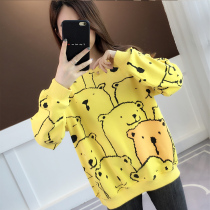 Cartoon yellow sweater womens 2021 new autumn and winter large size womens loose thin fashion fried street jacket tide