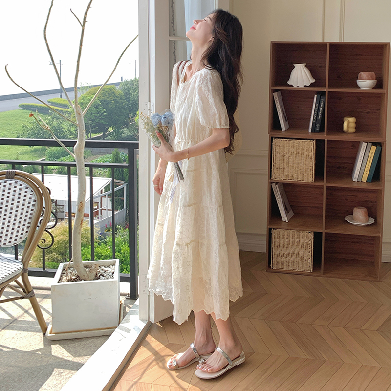 Super Pretty White Jacquard Tulle Dress for Women, Summer 2026 New Style, Perfect for Seaside Vacation, Ethereal and Loose Long Dress