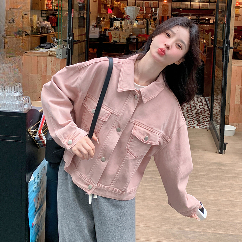 Unique and Super Stylish Pink Short Denim Jacket for Women, 2026 Spring and Autumn New Sweet and Youthful Slimming Jacket Top