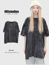 INSstudios homemade Korean ins trend High Street wash water fried white loose base shirt short sleeve t-shirt