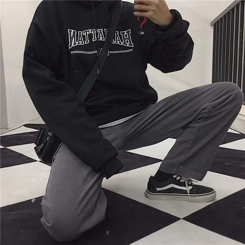 Hãng phim Hàn Quốc. Hàn Quốc retro cơ bản in chữ hoang dã cộng với áo len nhung 18FW mẫu nam và nữ áo hoodie rộng