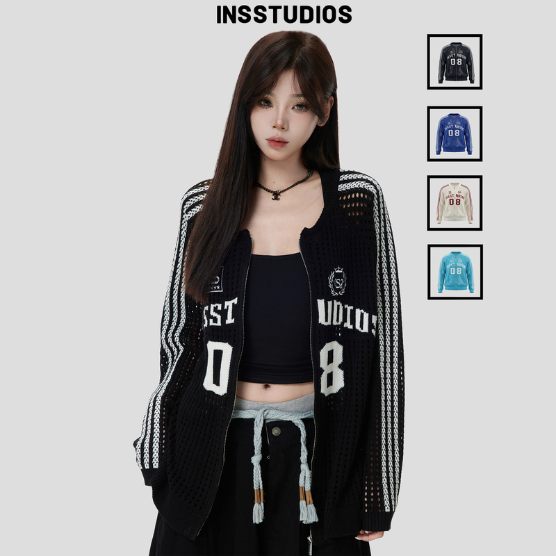 Insstudios National Trend Couple's Cool Hollow Mesh Knit Cardigan Summer Loose Jacket