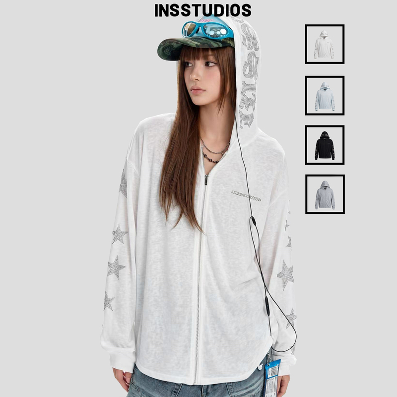Insstudios National Trend'Lyocell Star Rhinestone Blouse' Cooling Tencel Long Sleeve Sun Protection Jacket for Men