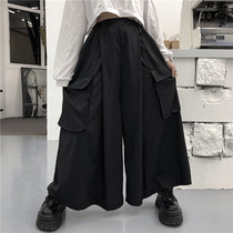 INSstudios 22ss Koreanins Trend Dark Black Montenegrin Style Large Pocket Pockets Workwear Wide Leg Panty Skirt