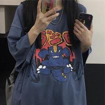 INSstudios Korean ins trend Japanese retro cartoon dinosaur print round neck short sleeve T-shirt men and women tide