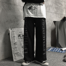 INSstudios Korean ins trend dark vintage old letter print straight sports slacks for men and women
