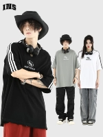 INSstudios Хлопковая футболка для влюбленных, в американском стиле, с печатью вашего логотипа, короткий рукав, свободный крой