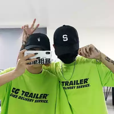 INSstudios Korea ins trend retro fluorescent green letter printing short-sleeved T-shirt 21ss men and women