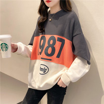 Sweater women 2021 New Tide ins Korean version of round neck fashion color pattern letter top loose female spring and autumn thin model