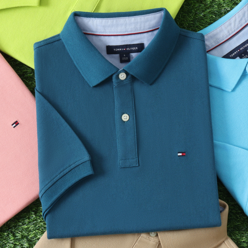 Domestic In-Stock Tommy Men's T-Shirt American Casual Business Lapel Pure Cotton Wrinkle-Free Short-Sleeve Polo Shirt