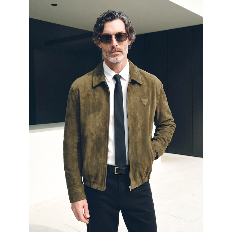 Suede Lambskin Pr@Da Gradient Bomber Jacket Genuine Leather Men's Coat Excella Zipper + Bemberg