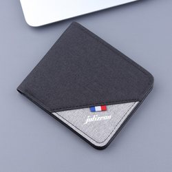 Canvas contrasting color wallet Male short 2023 new tide brand youth student personality is simple, ultra -thin folding pickup clip