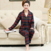 Trung niên mùa xuân pajama cô gái và mùa thu cotton dài tay áo mùa thu nữ trung niên mẹ womens mùa thu mất hai mảnh bộ. 