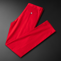 Summer red casual pants mens slim fit Breathable Men Summer Fashion Long Pants PANTS MENS PANTS MENS FEET