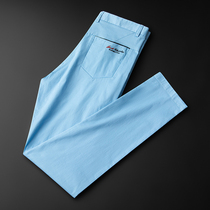 Summer Light Sky Blue Casual Pants Mens Body Slim Fit Breathable Mens Fashion Handsome Colorful Pants Man Little Foot Tide