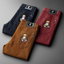 Light Extravagant Quality Autumn Winter Jacquard Casual Pants Mens Body Midbody Waist Men Embroidered Dark Tattoo Color Pants Men