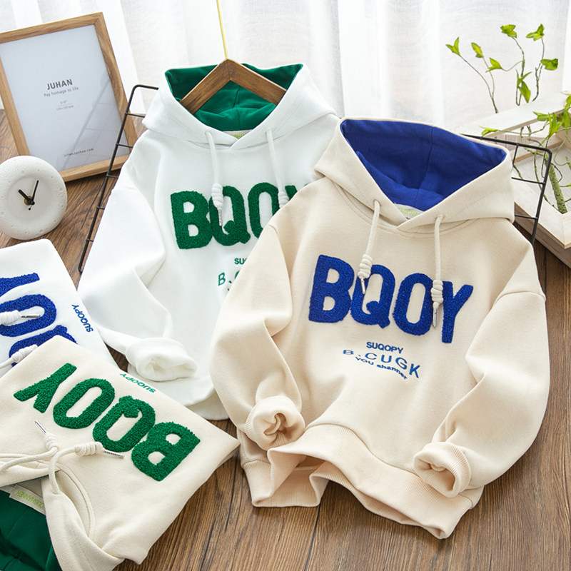 Boys hooded sweatshirt Spring and Autumn 2022 new children's tops in the big boy spring - sleeved hat - shirt