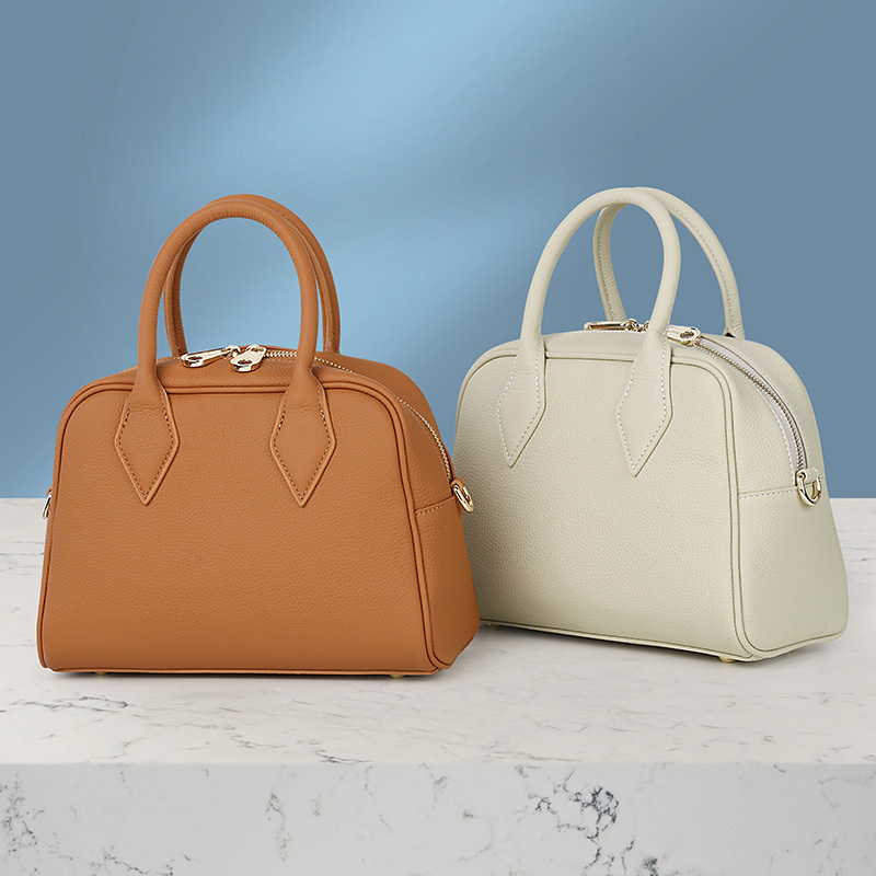 Genuine Leather Handbag 2026 New Women's Bag Large Capacity Bowling Bag Single Shoulder Crossbody Commuter Tote Mom Bag