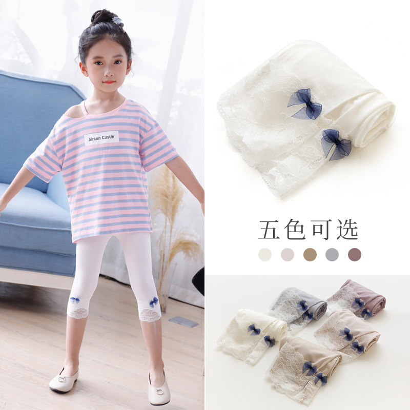 Girl's Seven Pants Summer Thin child Modale 50% Pants Woman Baby Short Pants Summer Dress Damp outside wearing inner lap pants
