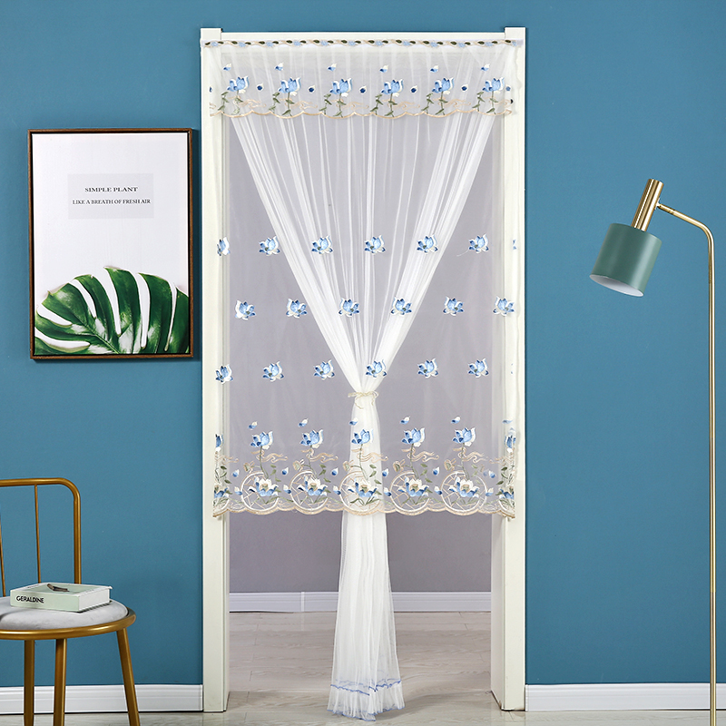 Free Punch Transparent Long Door Curtain Cloth Art Anti-mosquito Yarn Bedroom Lace Semi-Curtain Partition Cloth Curtain Summer Decorate Home