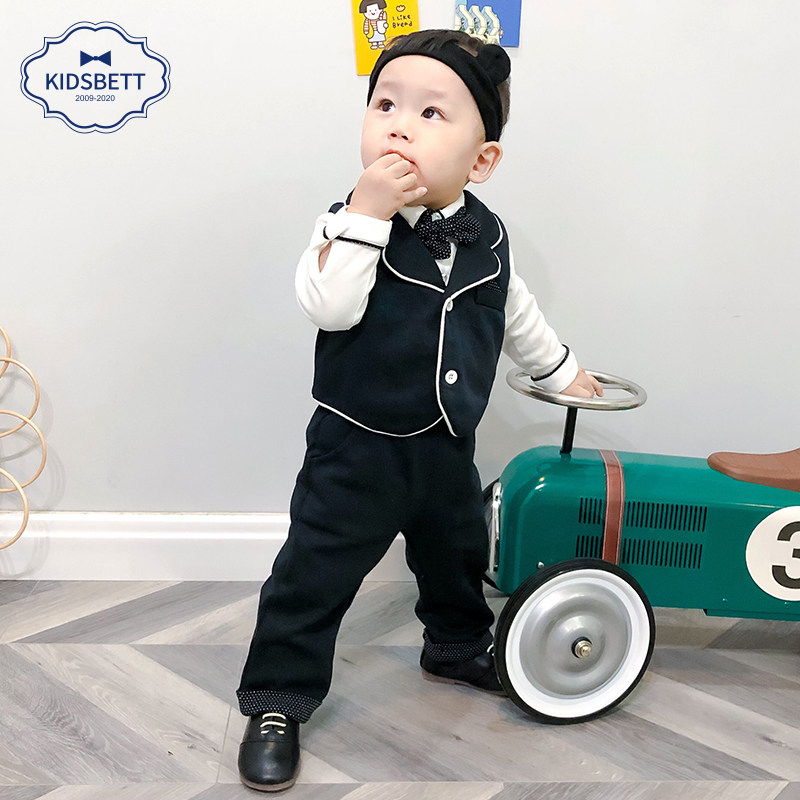 Boy suit Spring and autumn baby magpies with baby bag pants Children's gentleman's week-year-old gown flower get-togethers