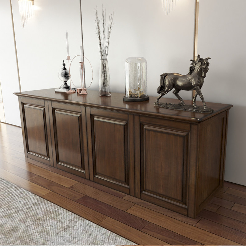 American-style pure solid wood bedroom high TV cabinet combination old simple living room furniture small apartment ash wood