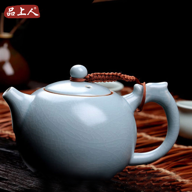 Ceramic Home Ice Cracking Kutian Fu Tea Furniture Ru Kiln Small Teapot Single Pot can raise open sheet Cicada Winged Whole Handmade Tea Maker