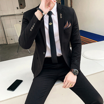 Suit suit suit mens two-piece casual Korean version of slim handsome net red embroidery small suit jacket trend set