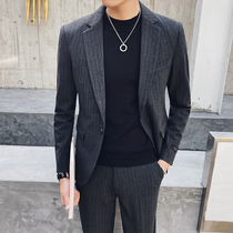 Net red suit men Korean casual thug yuppie handsome groomsman dress slim trend mens striped suit suit suit suit