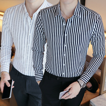 Summer long sleeve shirt mens youth Korean slim plaid mens warm business striped shirt trend thin
