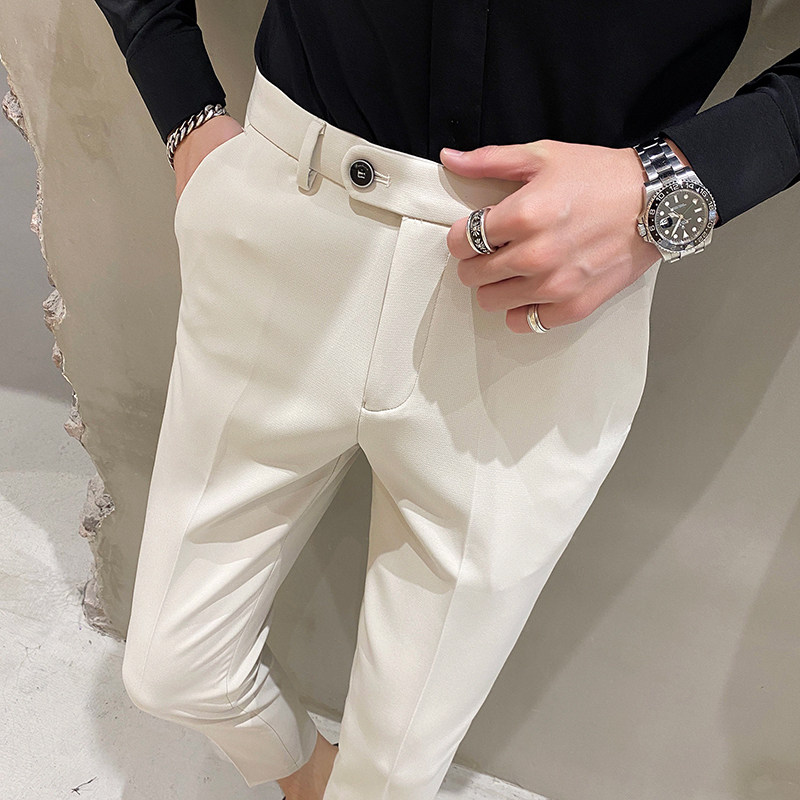 High-end white men's small trousers nine points British casual slim business formal dress small feet suit pants thin summer