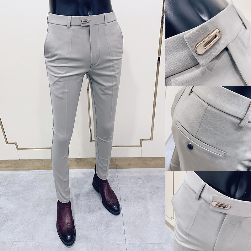 Premium sense of business slim small suit Korean version casual cropped suit pants men's small feet autumn and winter plus plush thick model
