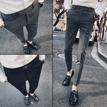 Mens ankle-length pants slim trousers Korean casual suit pants mens trend small feet suit long pants summer