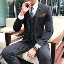 Suit suit suit men Korean version of self-cultivation professional dress groom wedding dress British style handsome casual small suit